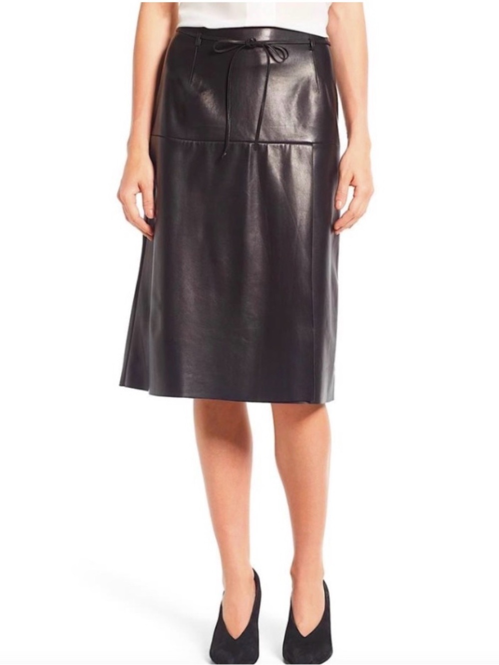 Nordstrom Signature Leather Midi Skirt Size 0 Black Classic Minimal Capsule Chic